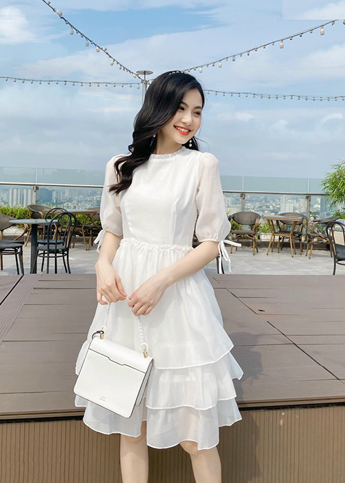 Đầm Voan Xòe 2 Lớp Xếp Tầng Duyên Dáng