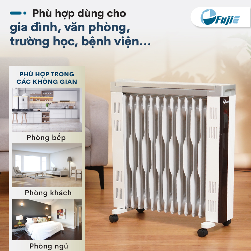 Máy sưởi dầu điều khiển từ xa FujiE OFR7913,13 thanh sưởi phòng 30m2 tự ngắt an toàn, bảng điện tử điều chỉnh nhiệt độ - Hàng chính hãng