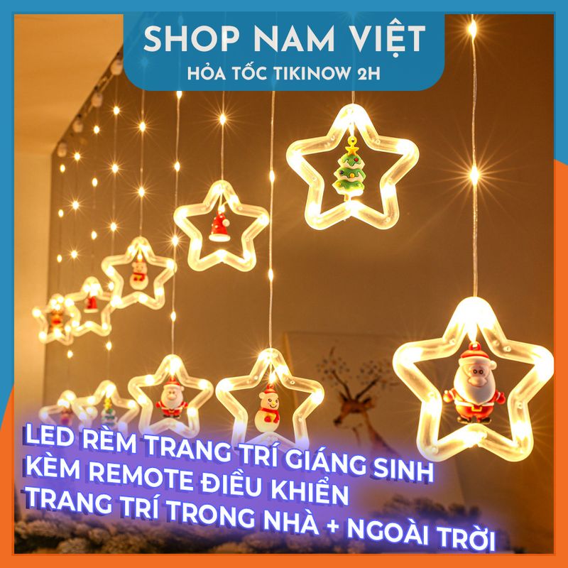 Dây LED Rèm Trang Trí Giáng Sinh 10 Chi Tiết Ngang 3m, Kèm Remote - Chính Hãng NAVIVU