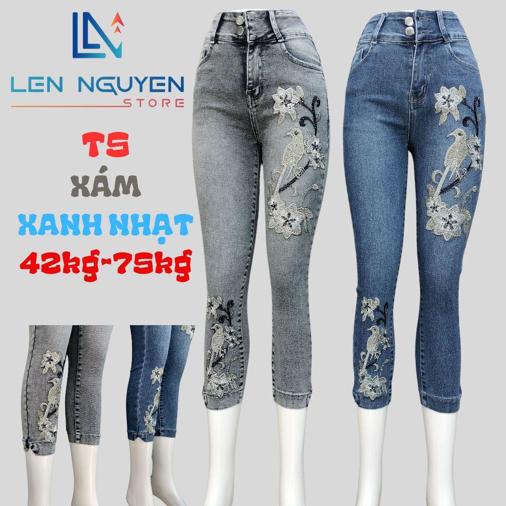 T5_Quần jean nữ, 9 tất, lưng cao, quần bò nữ dáng ôm, quần rin nữ có big size, cho 42kg đến 75kg,LEN NGUYEN STORE - Xám