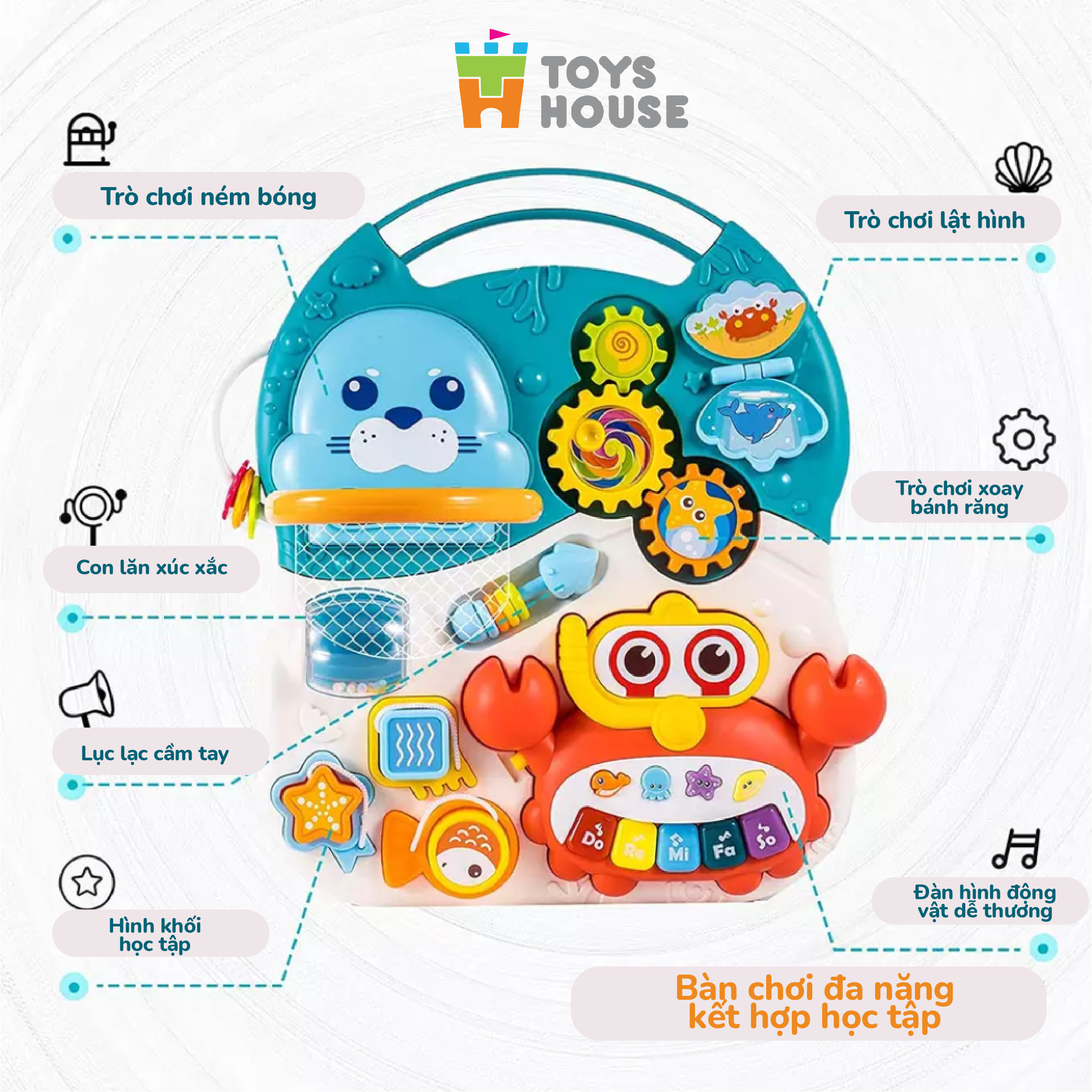 Xe tập đi đa năng 4 trong 1: xe tập đi, bàn nhạc, chòi chân, trượt scooter Toyshouse HE0826