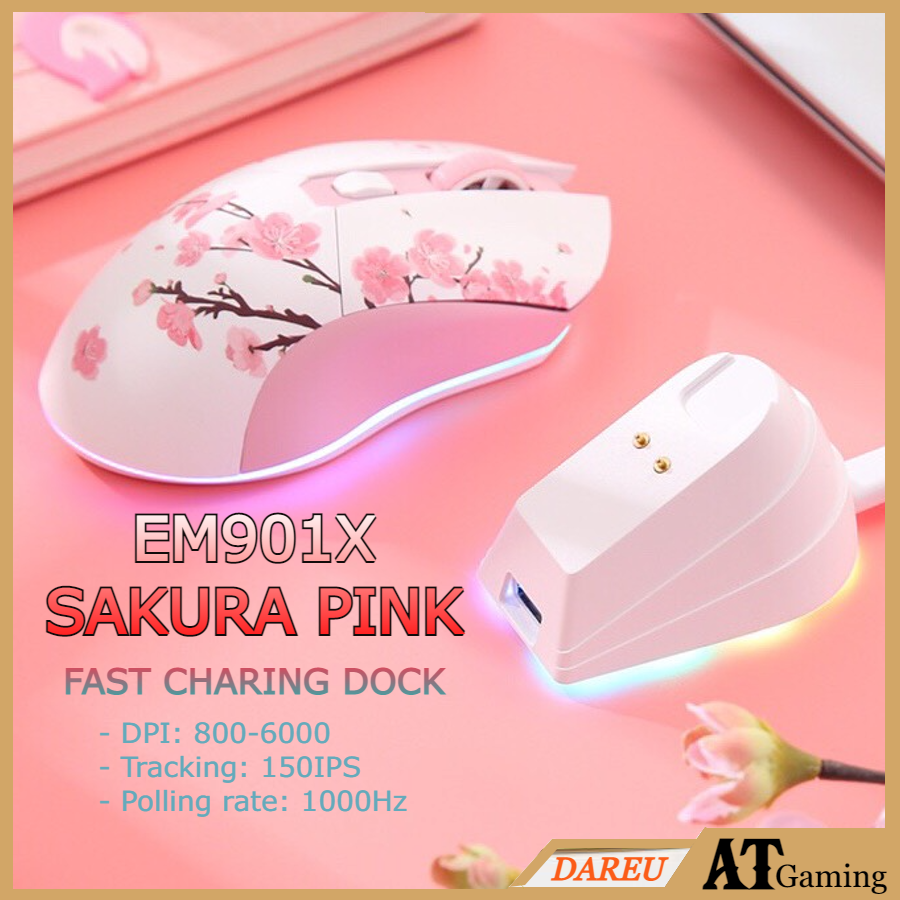 Chuột không dây Gaming DAREU EM901X RGB - SAKURA PINK - Hàng chính hãng