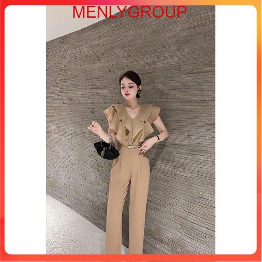 JUMPSUIT CỔ V BÈO KÈM NỊT