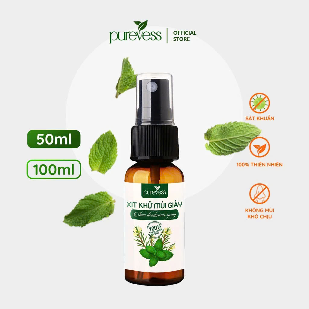 Xịt khử mùi giày Purevess tinh chất bạc hà the mát