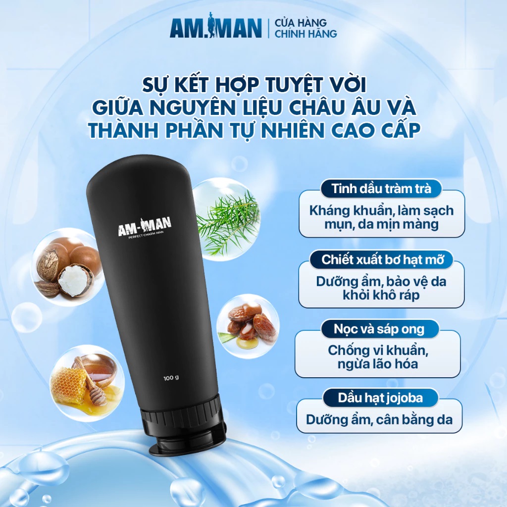 Combo tinh hoa nam giới AM MAN: Sữa tắm gội nam AM FANTASTIC 5in1 365ml &amp; Gel rửa mặt AM AGERASIA 100ml &amp; Bọt vệ sinh nam AM CHERISH 120ml kèm hộp túi làm quà tặng