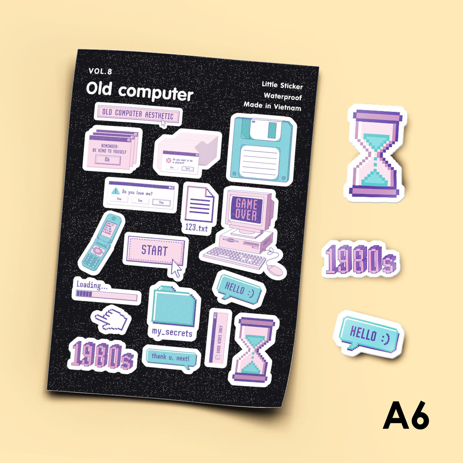 Vol.8 Old computer  - Little Sticker Sheet A6 hình dán cán màn lấp lánh cao cấp - Sticker Factory