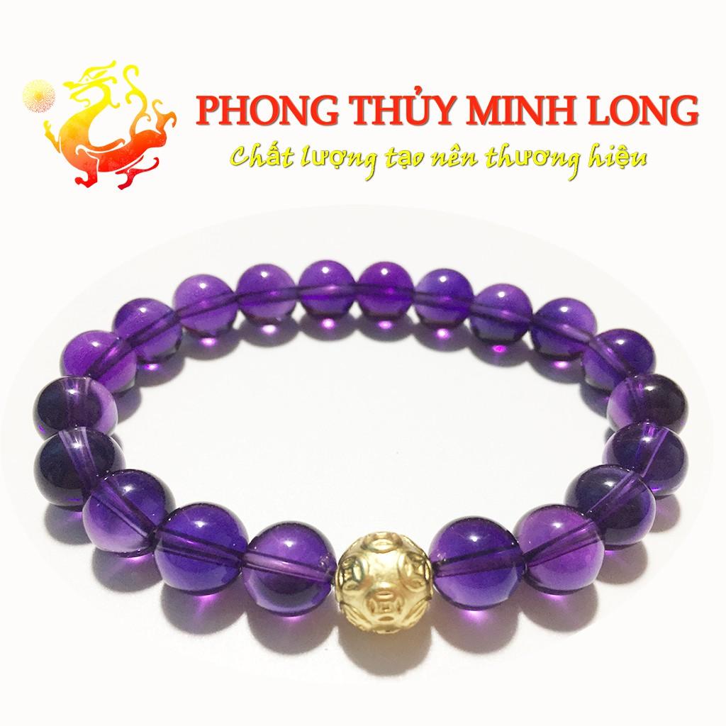 Vòng tay đá. thach anh Tím chất lượng 5A mix 1 Hạt Kim Tiền Vàng hợp mệnh Hỏa và Thổ