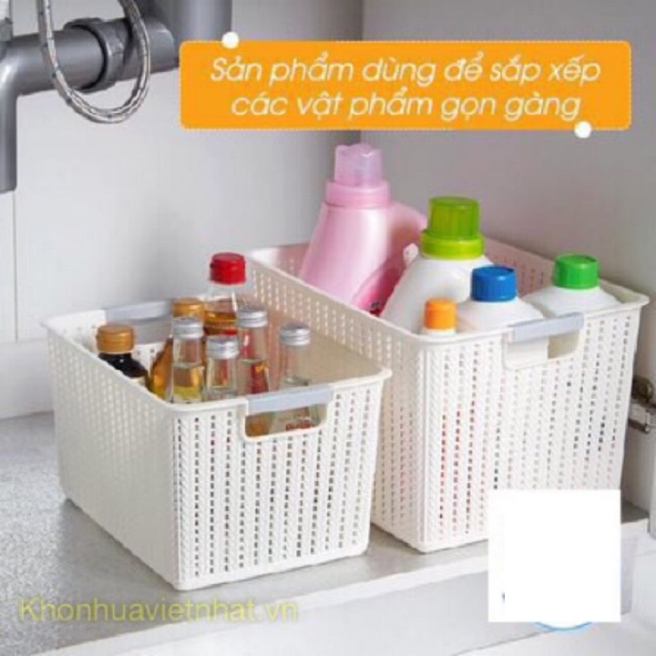 Giỏ nhựa có nắp 3 size đựng đồ đa năng tiết kiệm không gian nhà bếp phòng khách
