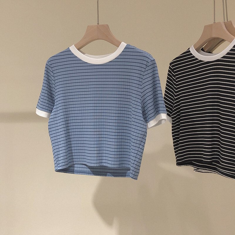 Áo thun ngắn croptop sọc ngang mềm mịn cute