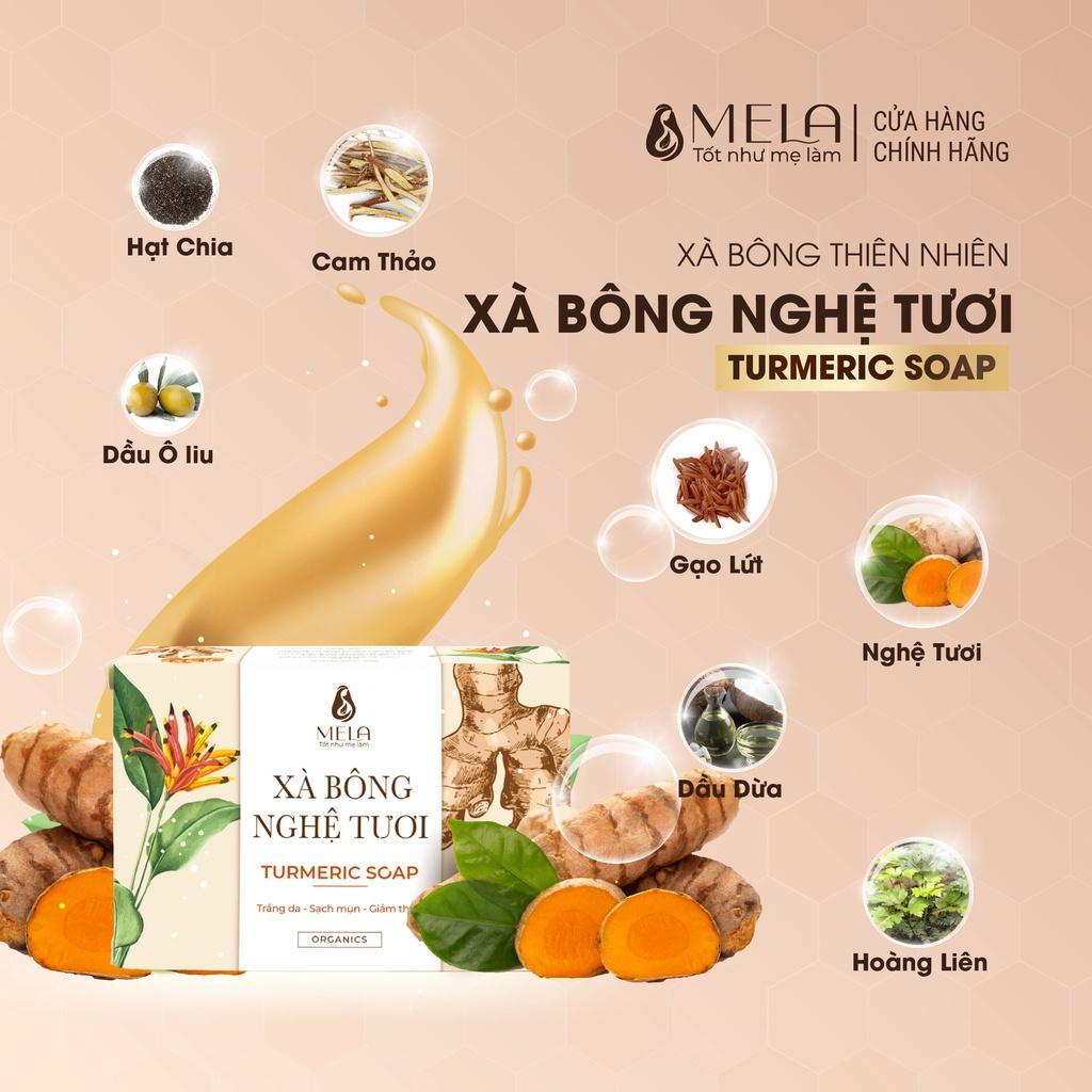 Combo 3 Xà Bông Nghệ MELA Thiên Nhiên Làm Sạch Sáng Mịn Body Tẩy Da Chết 100g - ML26