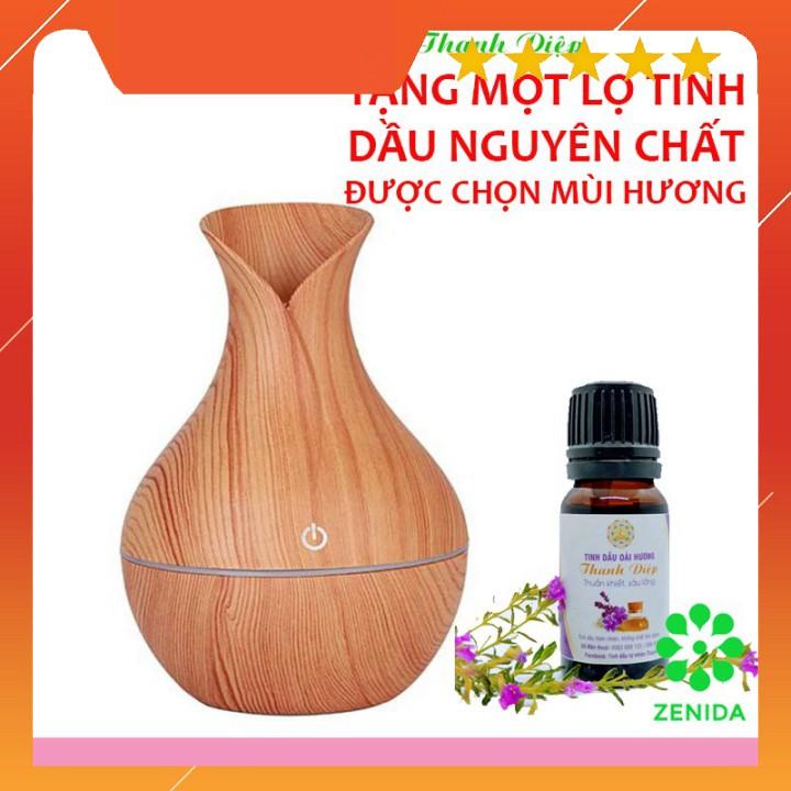 MÁY XÔNG TINH DẦU VÂN GỖ MÁY PHUN SƯƠNG TẠO ẨM + TẶNG TINH DẦU NGUYÊN CHẤT THANH DIỆP 10ML