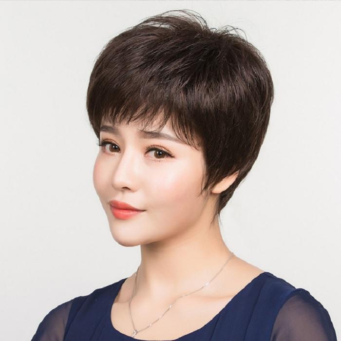 Tóc giả nữ trung niên , Tóc giả nữ nguyên đầu chất liệu tơ mềm mượt tóc thật + tặng kèm lưới ONLINE_SHOPPING_1102