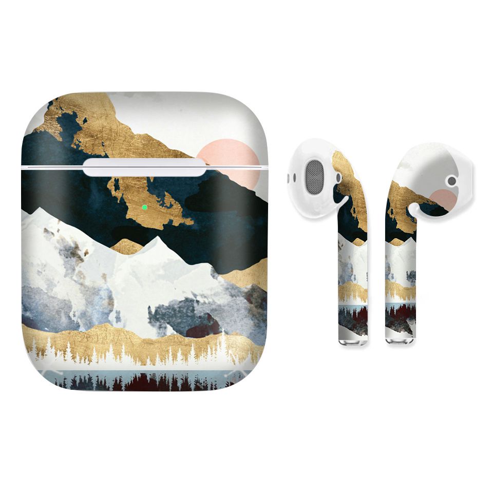 Miếng dán skin chống bẩn cho tai nghe AirPods in hình Ngày mùa đông giả sơn mài - GSM183 (bản không dây 1 và 2)