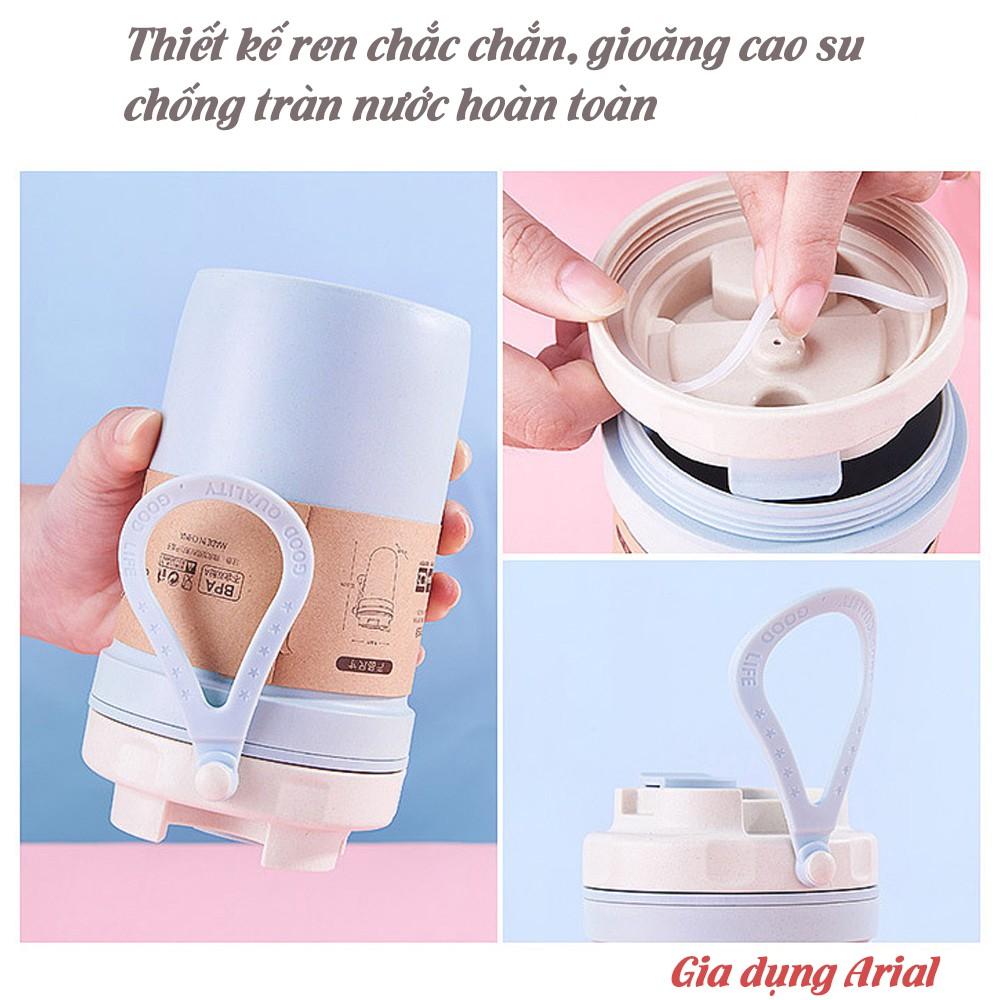 Cốc Lúa Mạch Giữ Nhiệt Dung Tích 500ML Và 420ML Kèm Thìa Có Lỗ Hút Thân Thiện Môi Trường