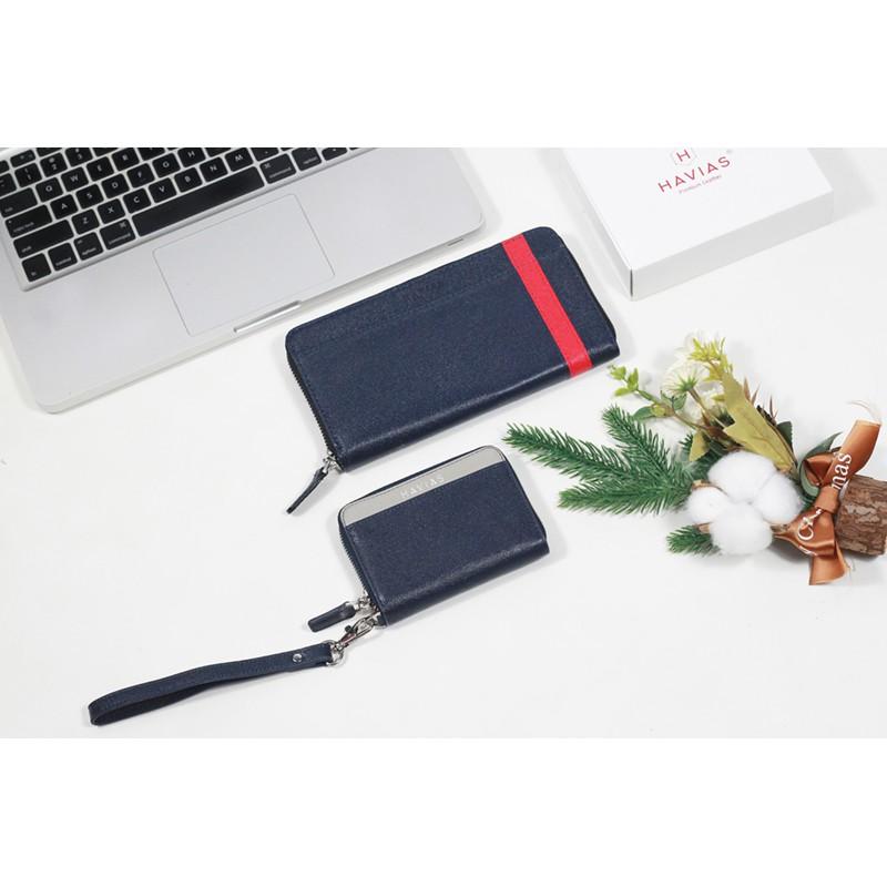 Ví Couple HAVIAS Mini Versa &amp; The Viva Zipped Long Wallet Xanh Navy - Chính hãng tại HAVIAS