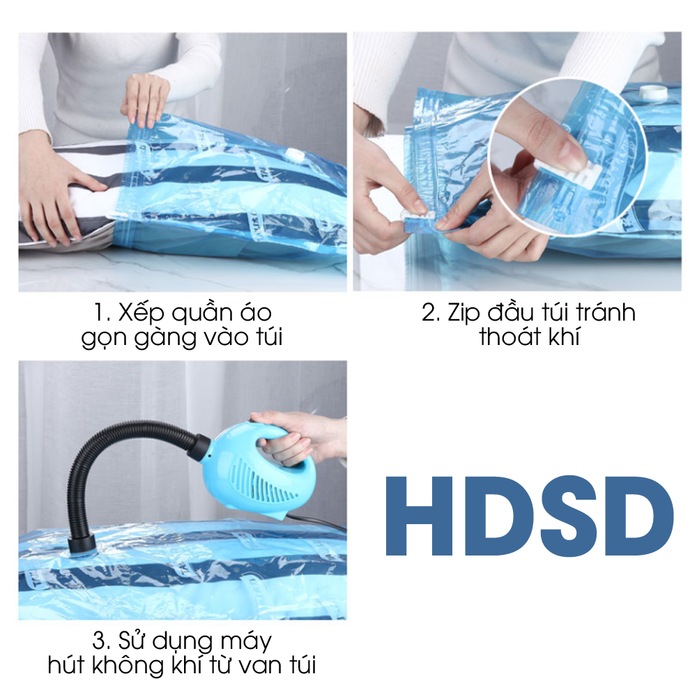 Máy hút chân không quần áo, chăn màn siêu mạnh 200W, nhỏ gọn, tiện lợi dễ mang đi du lịch