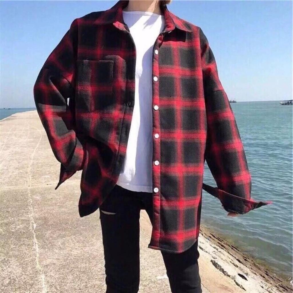 Áo sơ mi nam nữ đều mặc được, sọc caro Flannel đen,trắng,xanh đen, đen đỏ, phong cách năng động Hàn Quốc