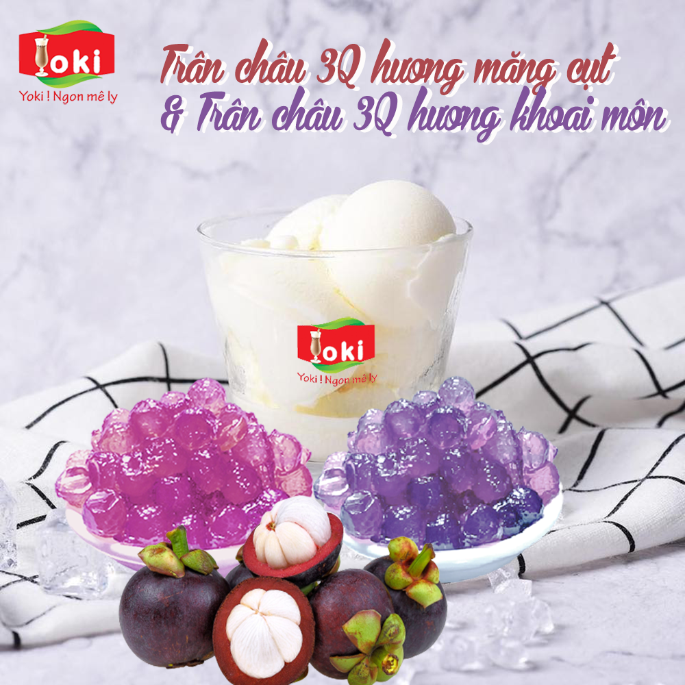 Combo Trân châu 3Q hương măng cụt Yoki và Trân châu 3Q hương khoai môn Yoki