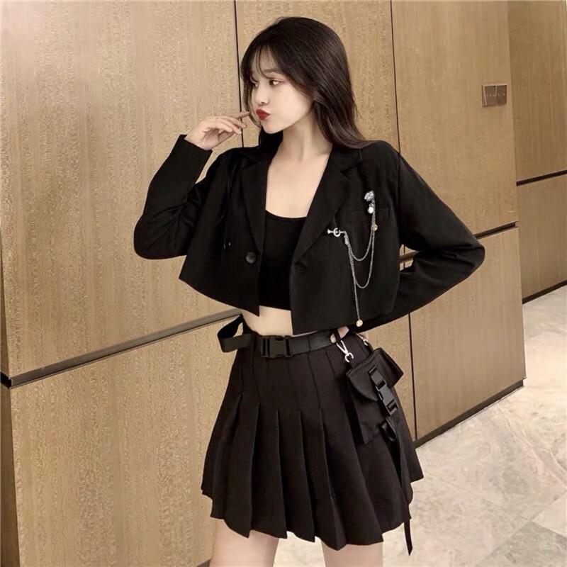 ÁO VEST CROPTOP TAY DÀI 2 lớp️ áo vest lửng nữ