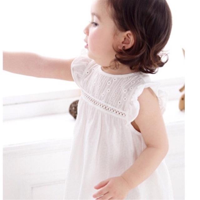 Váy trắng bé gái hè 100% organic cotton hữu cơ tự nhiên cho bé gái 0-6y