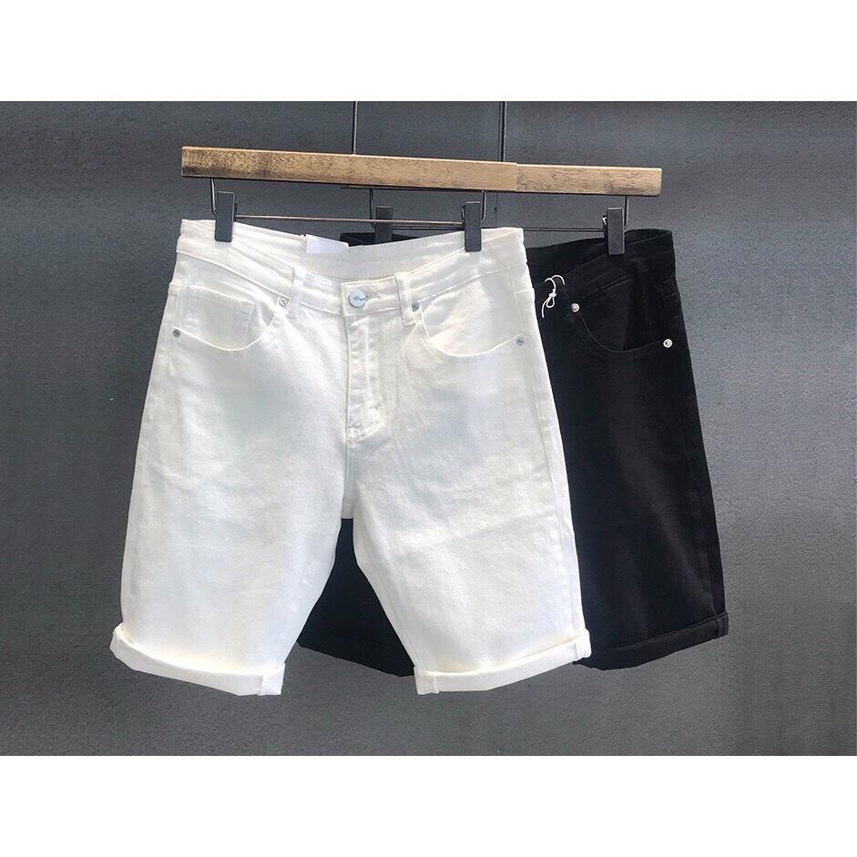 Quần short jean nam đen trơn short jean trắng trơn short jean rách xước