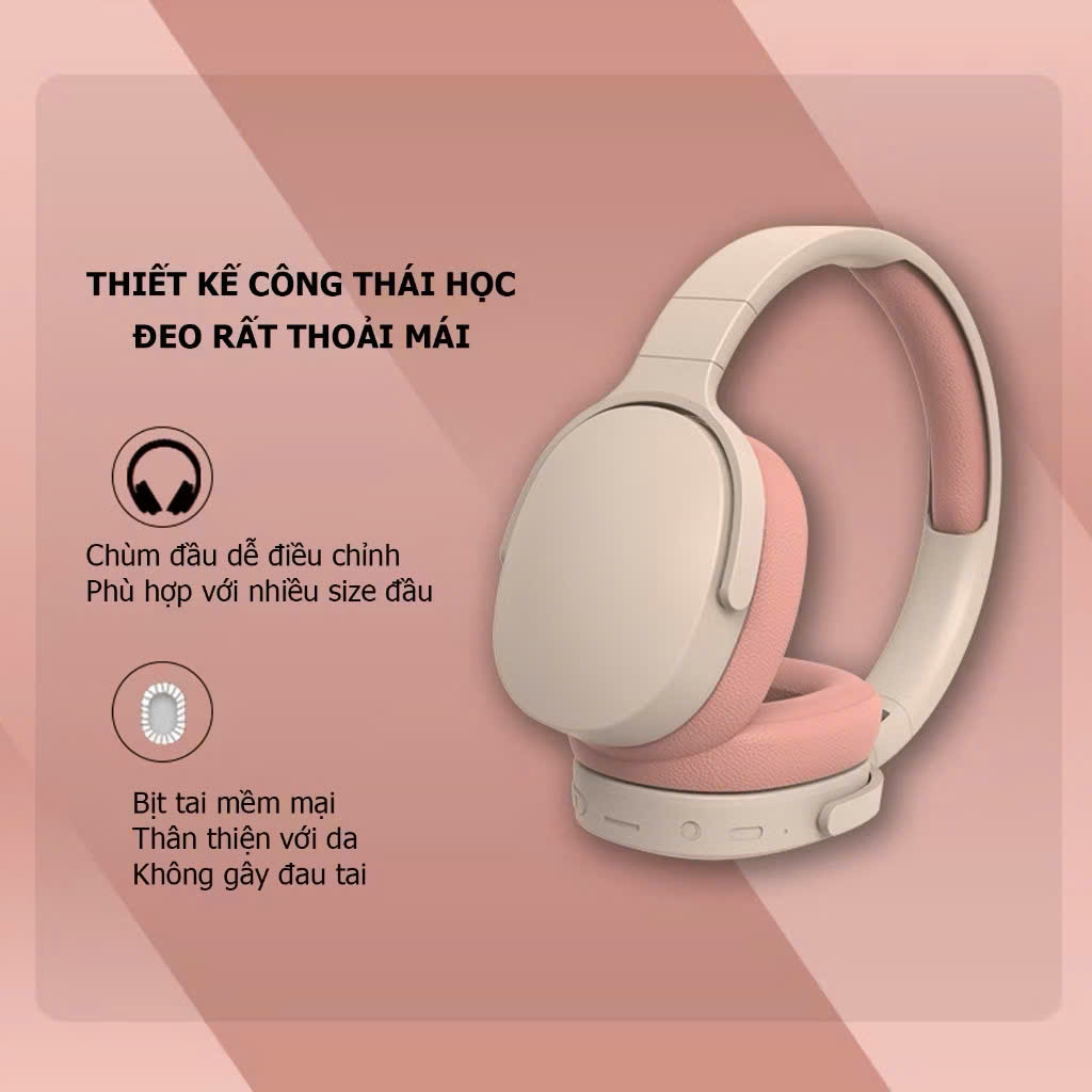 Tai nghe chụp tai bluetooth không dây âm Bass sâu trầm ấm có mic đàm thoại chống ồn, độ trễ cực thấp, gập gọn chơi game - Hàng chính hãng