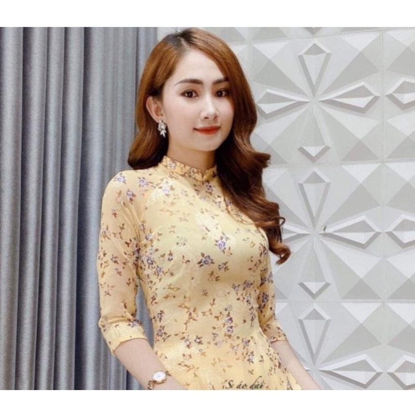 Áo Dài Hoa Nhí 4 Tà Truyền Thống Cho Các Nàng Đi Chụp Ngoại Cảnh , Đi Lễ , Đi Hội - Mã A16