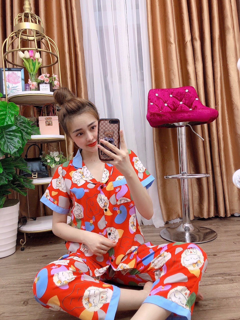 Đồ bộ nữ pijama mặc nhà tiểu thư big size dưới 57kg tay ngắn quần dài vải lụa hàn mềm mịn nhiều màu dễ thương