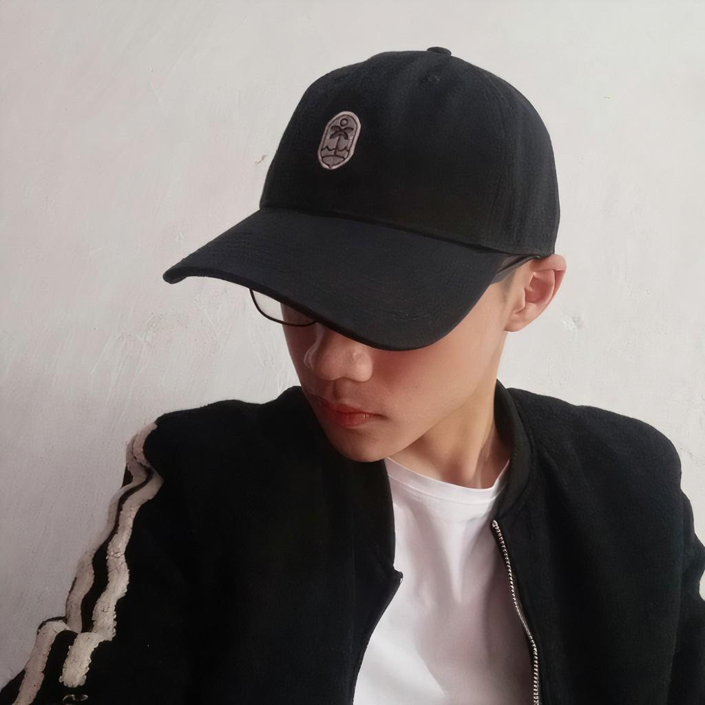 Mũ Lưỡi Trai Màu Đen Chất Kaki Mềm Phù Hợp Cho Nam Nữ Họa Tiết Thêu