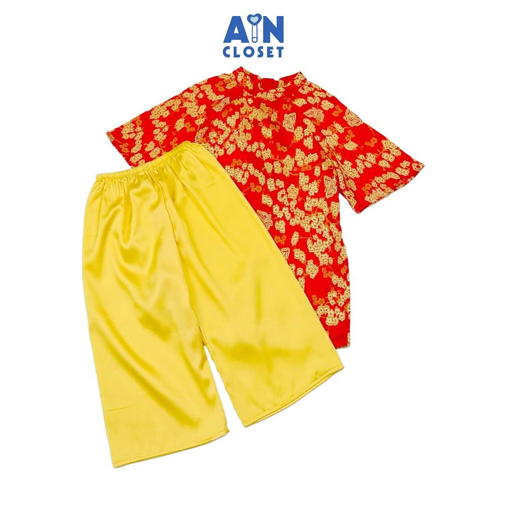 Bộ Áo Dài bé gái họa tiết hoa Mai Đỏ Gấm lụa - AICDBGBS3RWL - AIN Closet