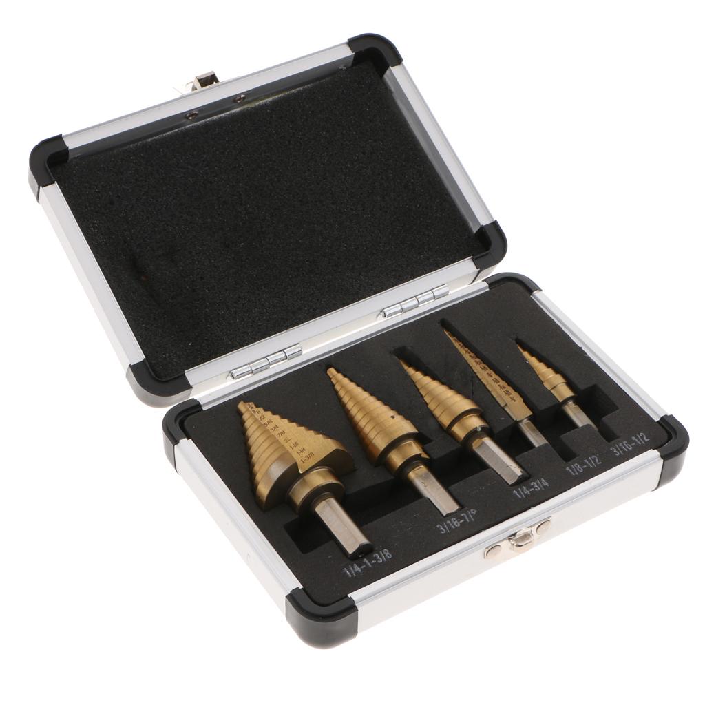 5 Chiếc Lớn Bước Mũi Khoan Nón Titanium HSS Bộ Dụng Cụ Có Hộp