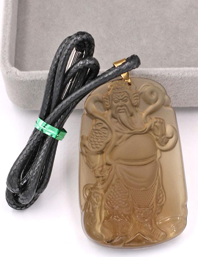 Dây chuyền mặt tượng Quan Công QCN14 - thạch anh khói - kèm hộp nhung