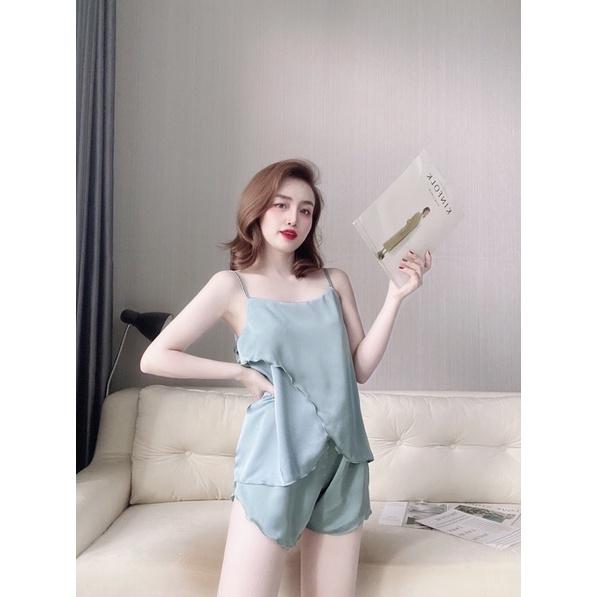 Đồ ngủ sexy nữ, Bộ đồ ngủ hai dây, Bộ ngủ đùi satin loại một mềm mịn mát