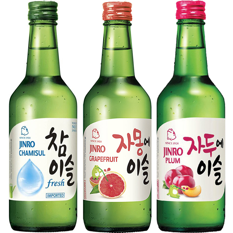 Set 3 chai rượu soju Hàn Quốc 13% - 16.9%: Fresh + Bưởi + Mận Có Hộp