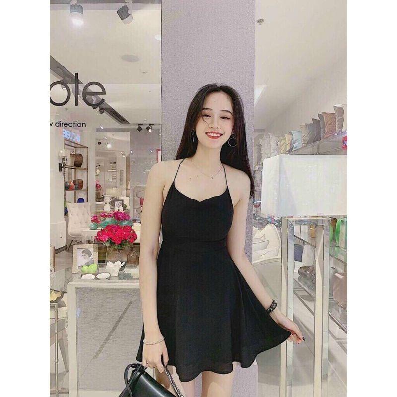Đầm nữ hở lưng phối dây đan chéo