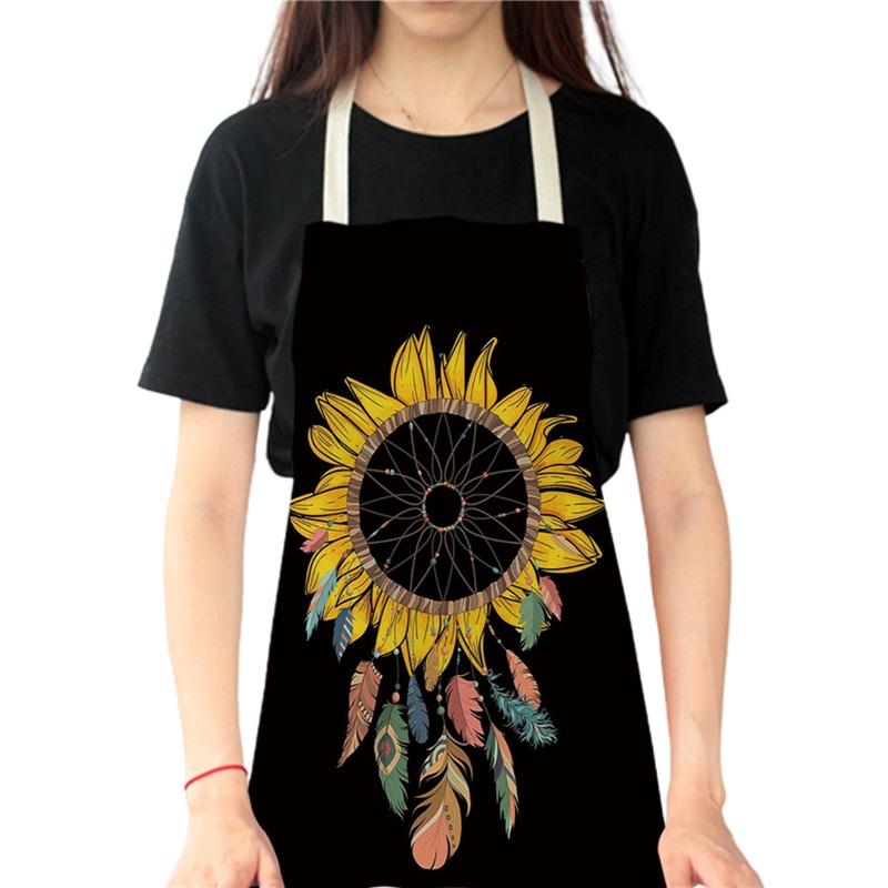 Ladies Men Sunflower Apron Boho Style Oil Proof Kitchen Apron for Cooking Baking Gardening