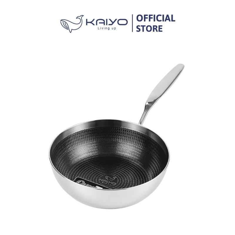 Chảo inox sâu lòng chống dính hoa văn nổi thân đáy liền 3 lớp tri-ply Kaiyo, size 20cm