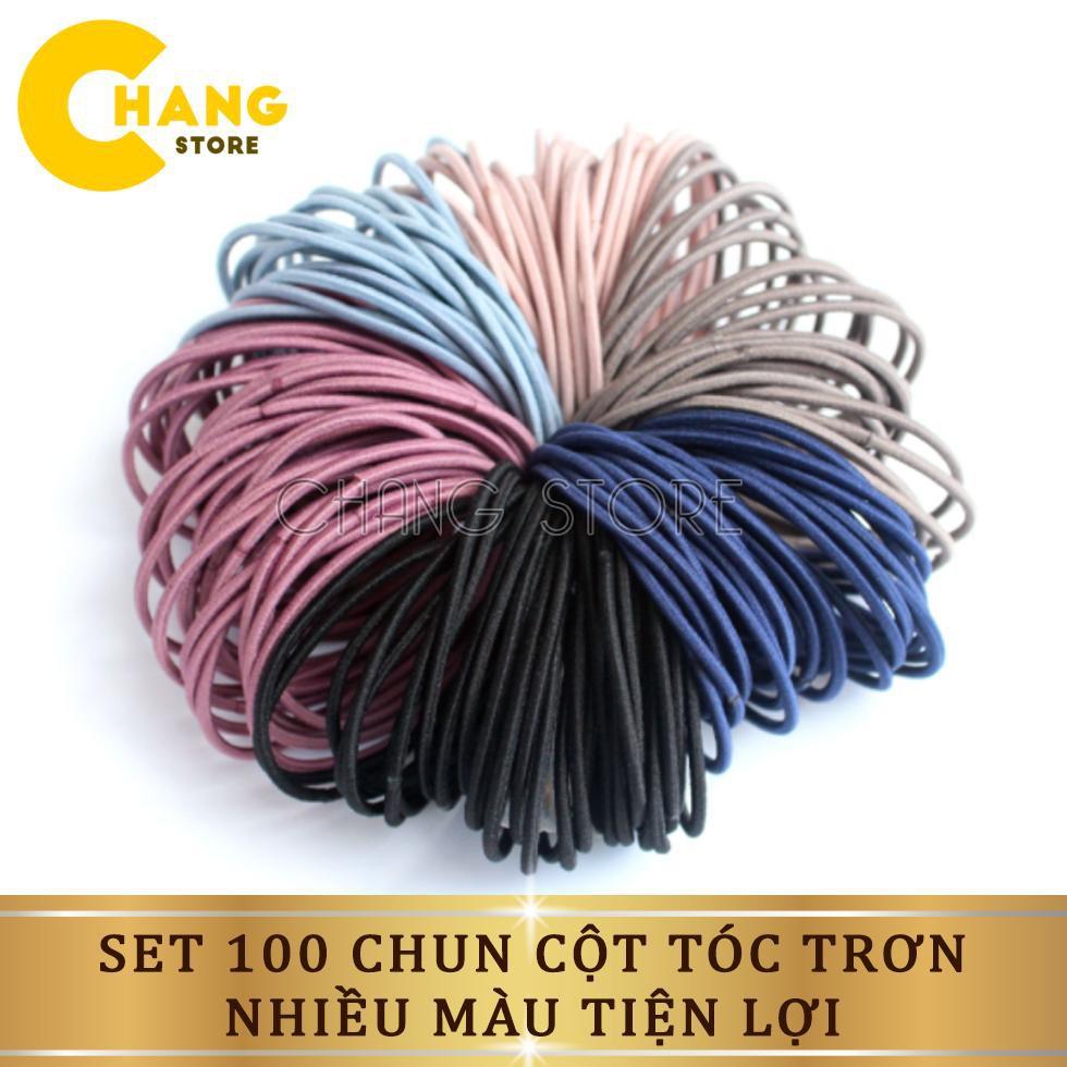 Set 100 chun buộc tóc Hàn Quốc xinh xắn, tiện dụng có túi đựng