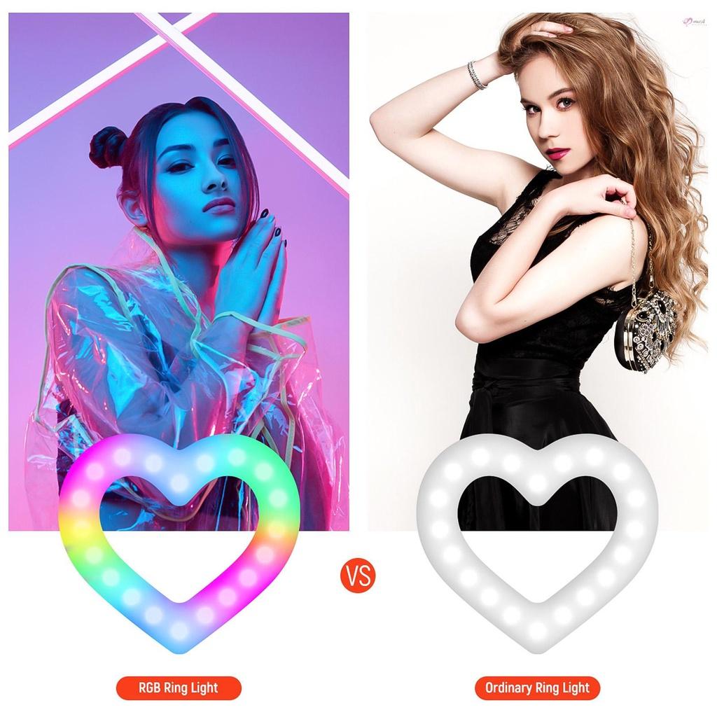 Đèn LED RGB 10 inch hình trái tim kèm giá đỡ điện thoại dùng để quay video/phát trực tuyến