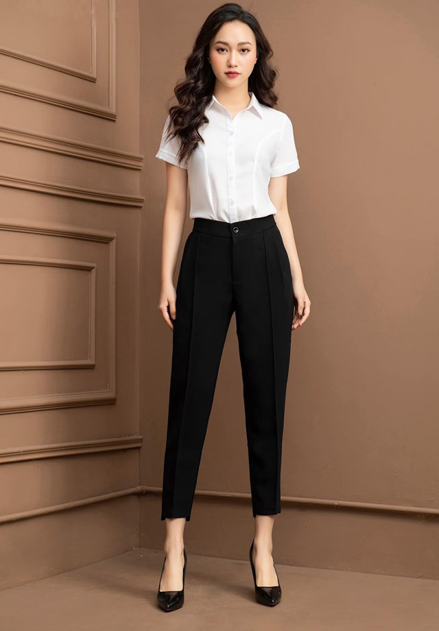 Quần Tây Baggy Lưng Cao Lệch Gấu 0155 Cho Nữ Siêu Vòng 3