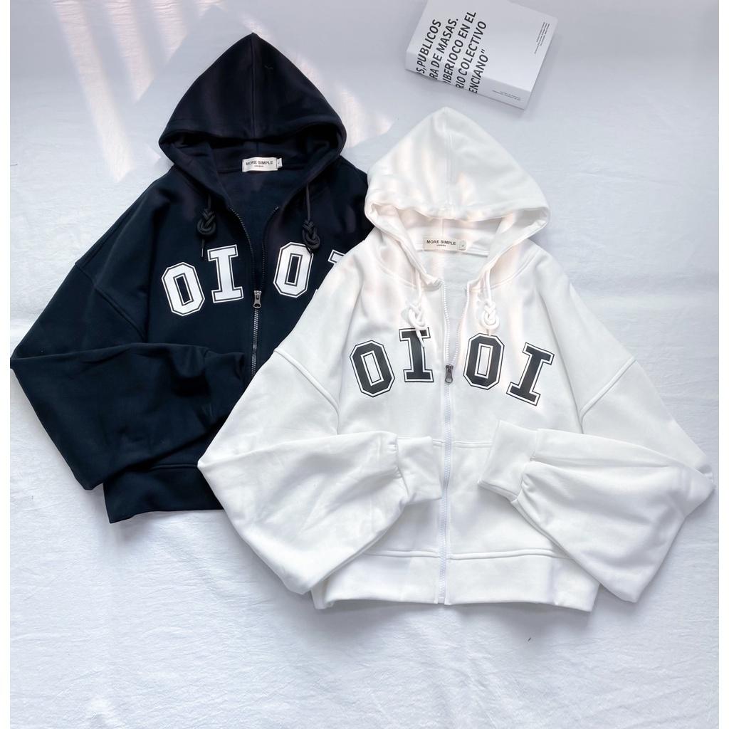 Áo Khoác Form Rộng Hoodie Crop OI OI Vải Nỉ Bông