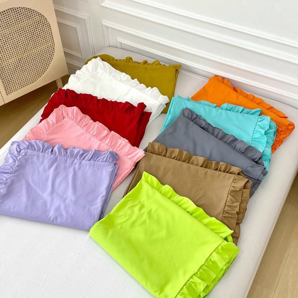 Bộ chăn ga gối viền bèo Cotton tici đáng yêu phong cách vintage Hàn quốc nhiều màu đủ size theo yêu cầu.