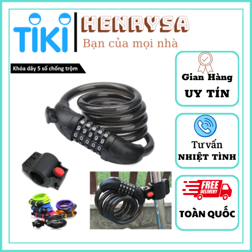 Khoá dây xe đạp 5 số cao cấp bền bỉ chất lượng cao cho xe đạp xe máy đa dụng chống trộm (Màu ngẫu nhiên)- HENRYSA