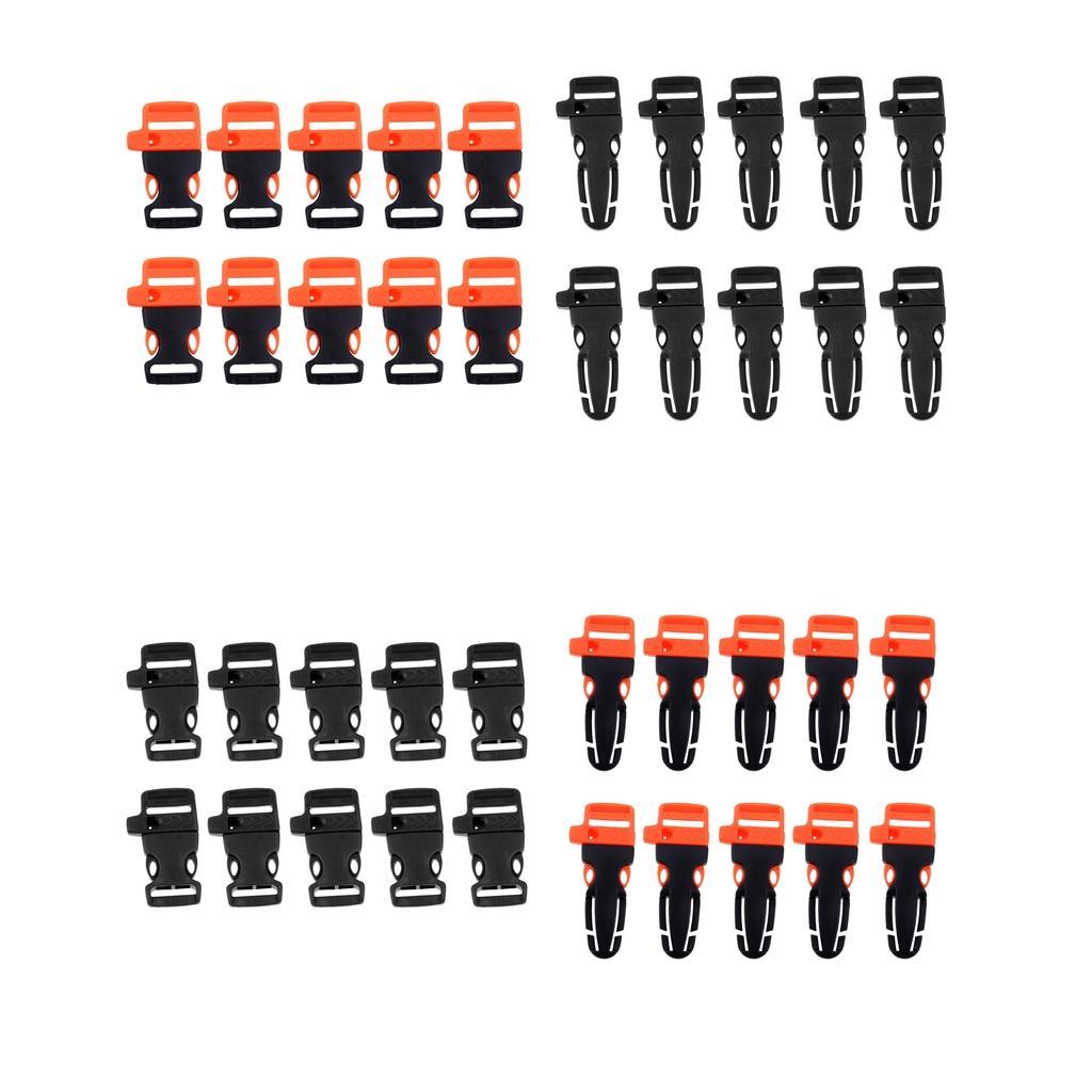 10pcs Cord Bracelet Side Release Buckle Survival Whistle 7.5x3.5cm Black