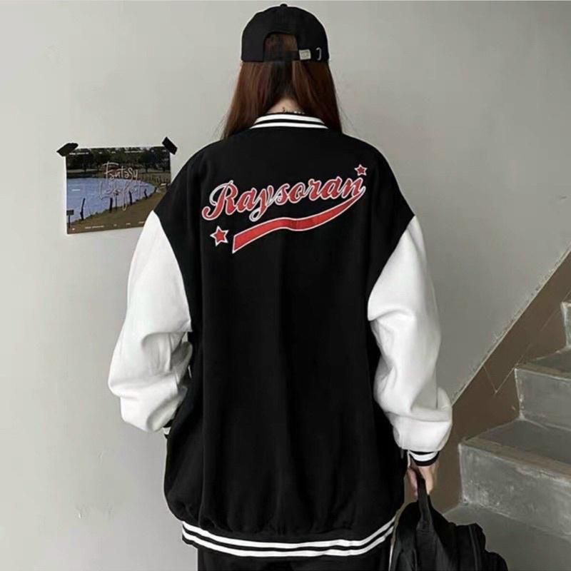 Áo khoác bomber nỉ thêu chữ R form rộng Unisex/Áo khoác bóng chày nam nữ 2 Màu Ulzzang