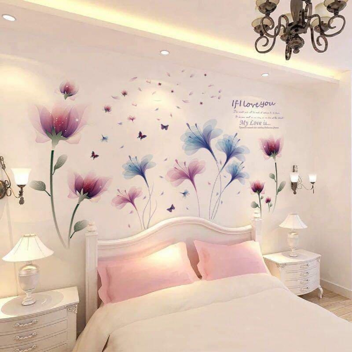 Decal dán tường hoa lãng mạn - combo hoa 3D sang trọng