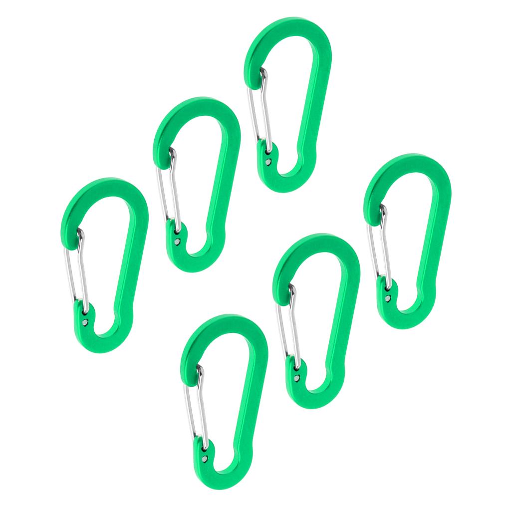 6 Pieces 2" D Shape Aluminum Carabiner Spring Snap Hook Clip for Keychain, Camping, Fishing, Hiking, Traveling, Assorted Colors