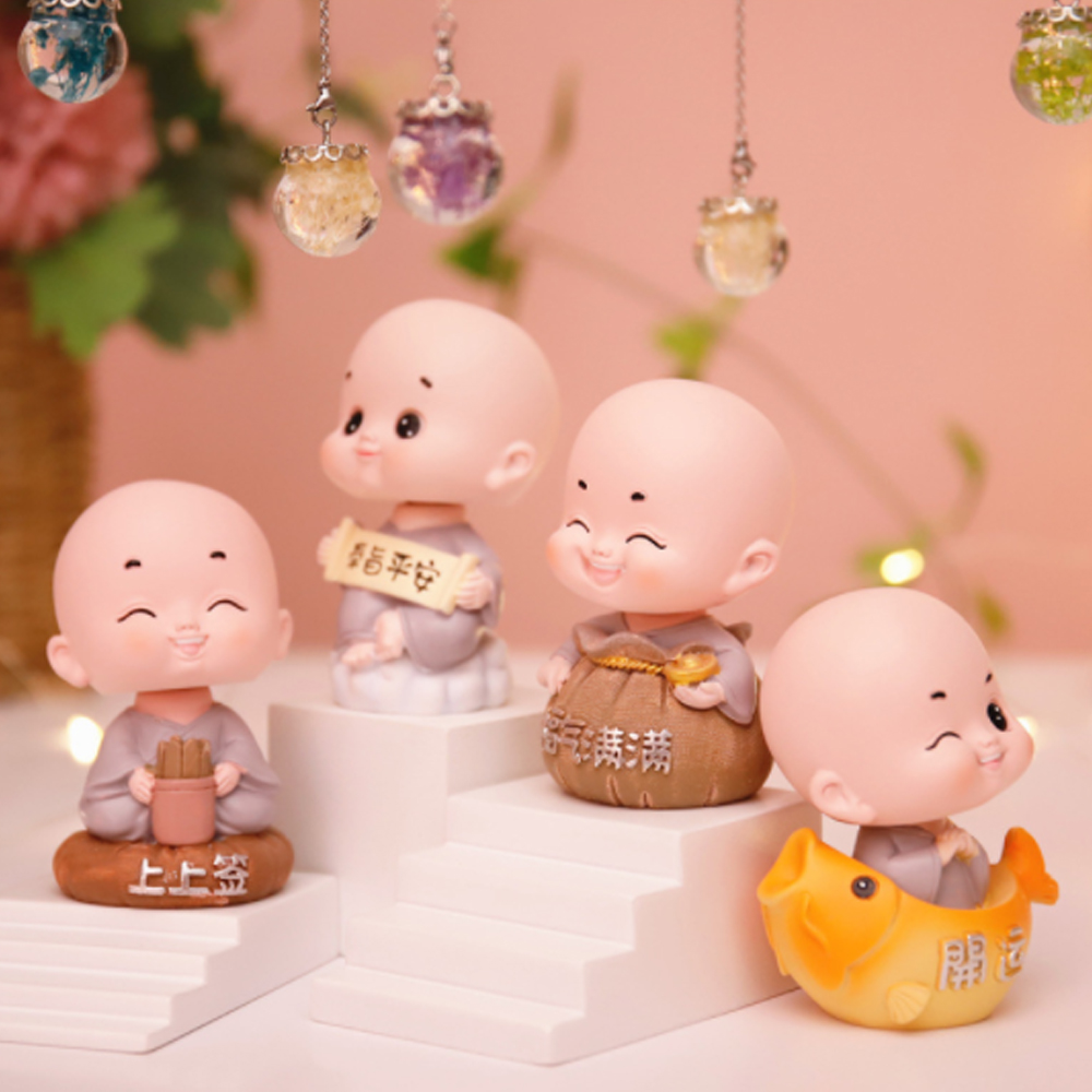 Bộ 04 chú tiểu may mắn đầu lò xo lắc lư