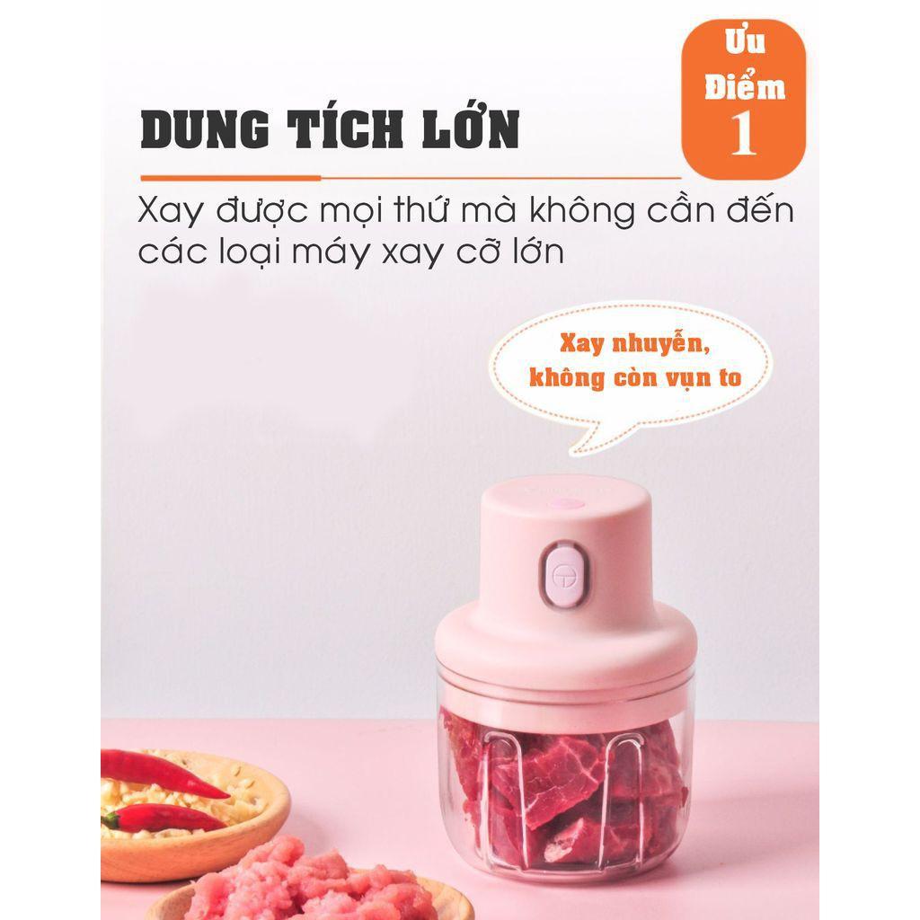 ❃✚✤Máy Xay Tỏi Ớt, Thịt Cầm Tay Sạc Điện Mini Siêu Tiện Lợi 250ml