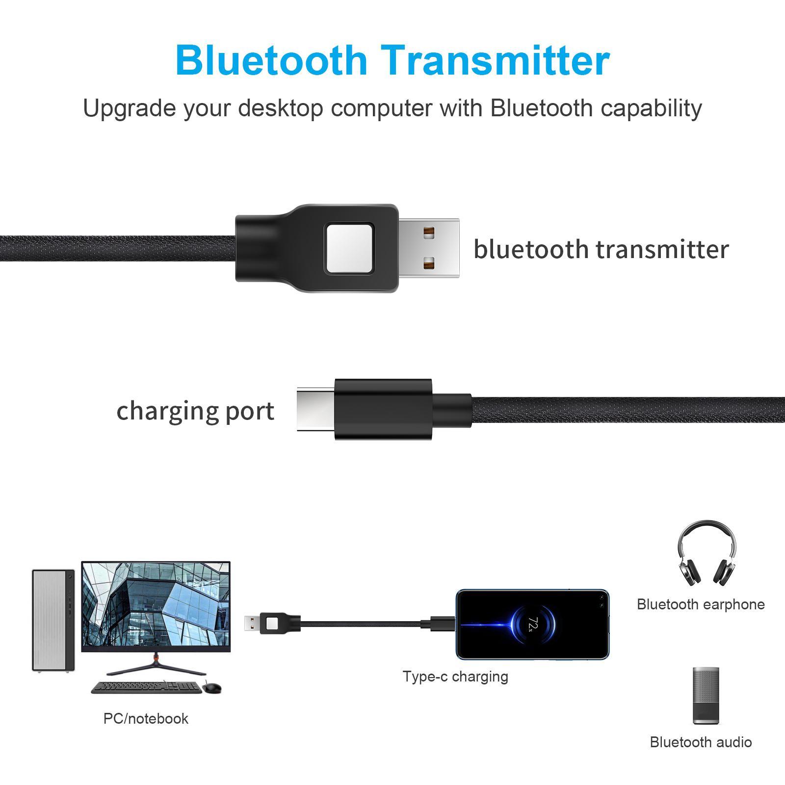 Type C to USB A Cable, Wireless Audio Transmitter Adapter for PS4 for Desktops